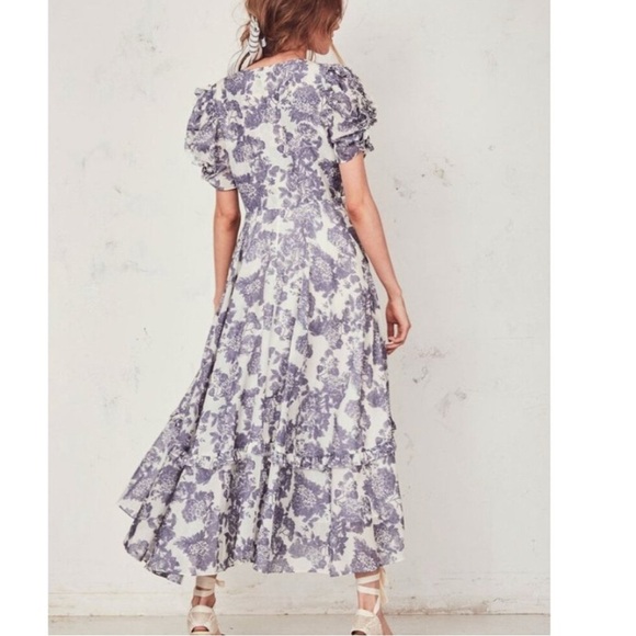 LOVESHACKFANCY Andie Floral Print Cotton Voile Midi Dress Blue Sz S - Picture 2 of 8